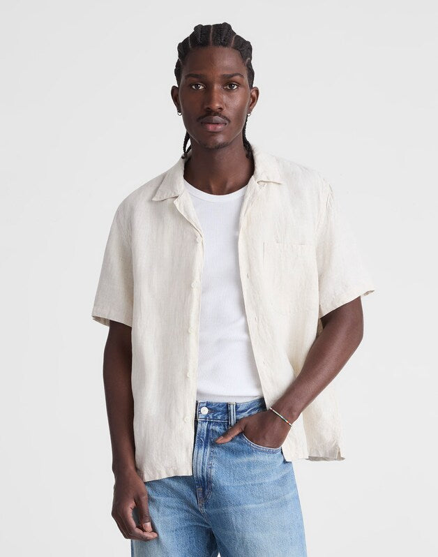 Short-Sleeve Camp Shirt in Linen BLEACHED