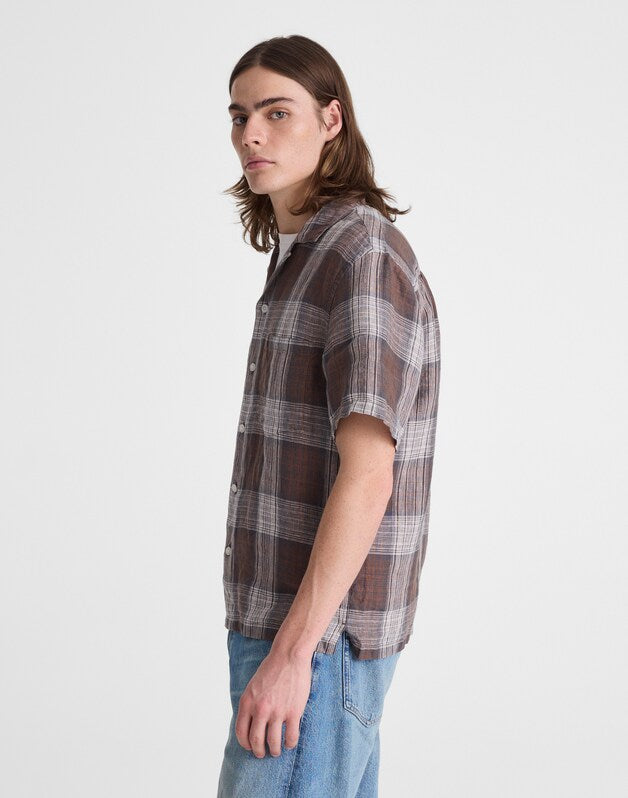 Short-Sleeve Camp Shirt in Linen HERITAGE PLAID