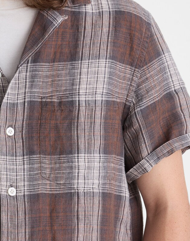 Short-Sleeve Camp Shirt in Linen HERITAGE PLAID