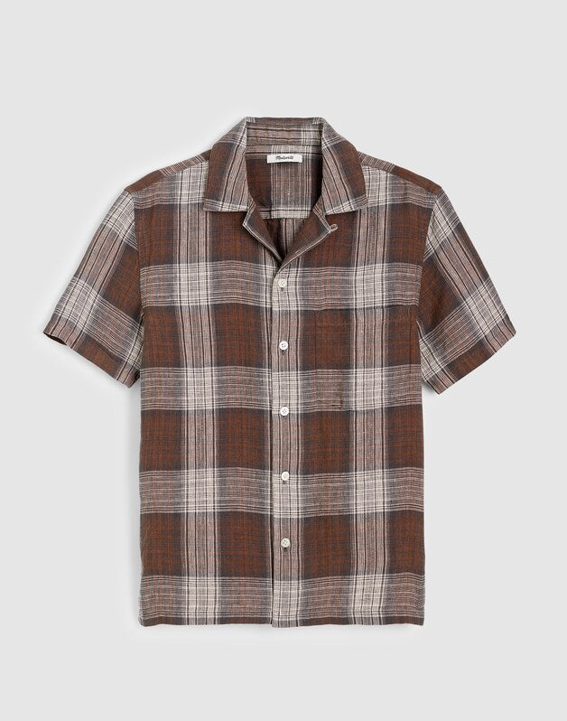 Short-Sleeve Camp Shirt in Linen HERITAGE PLAID