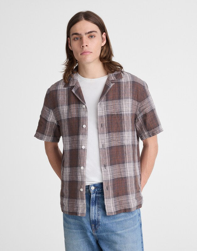 Short-Sleeve Camp Shirt in Linen HERITAGE PLAID