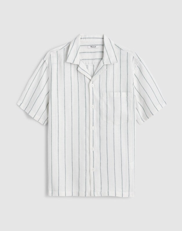 Short-Sleeve Camp Shirt in Linen SIMPLE STRIPE FLIPPED