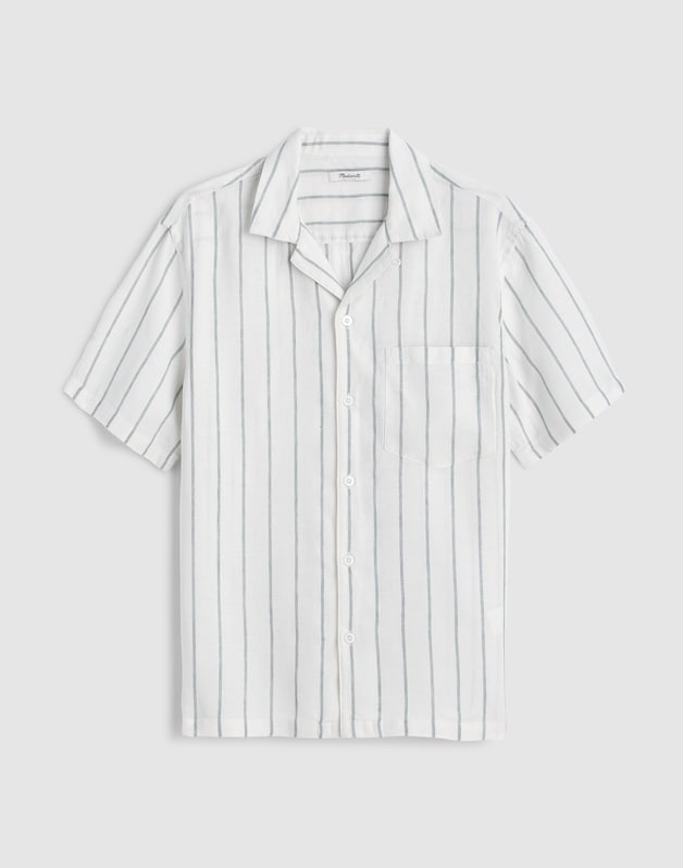 Short-Sleeve Camp Shirt in Linen SIMPLE STRIPE FLIPPED