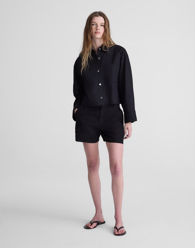 The Zoe Short in 100% Linen JET BLACK