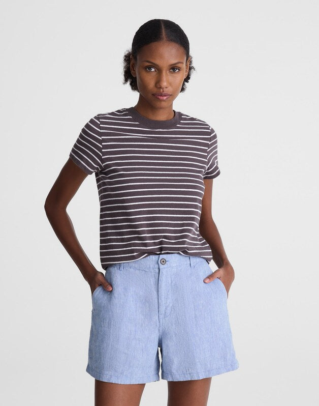 The Zoe Short in 100% Linen SUNFADED BLUE
