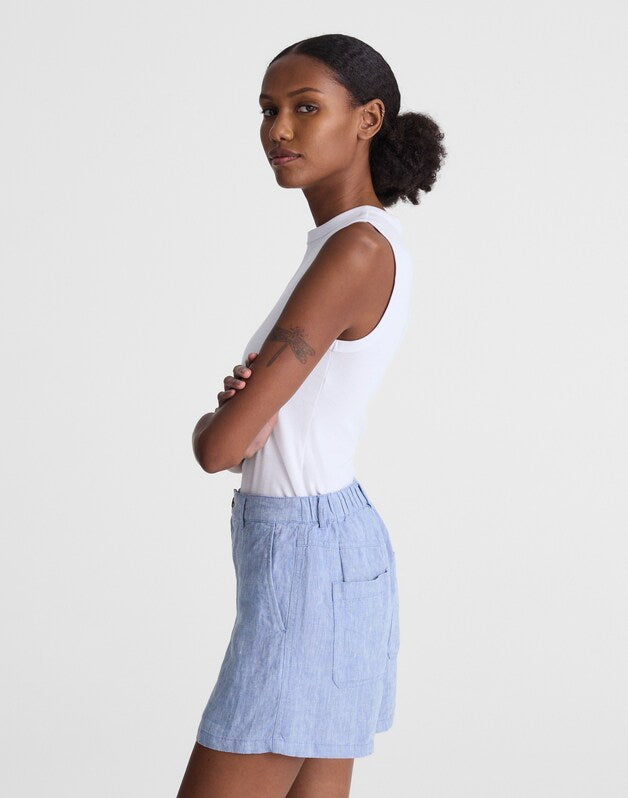 The Zoe Short in 100% Linen SUNFADED BLUE