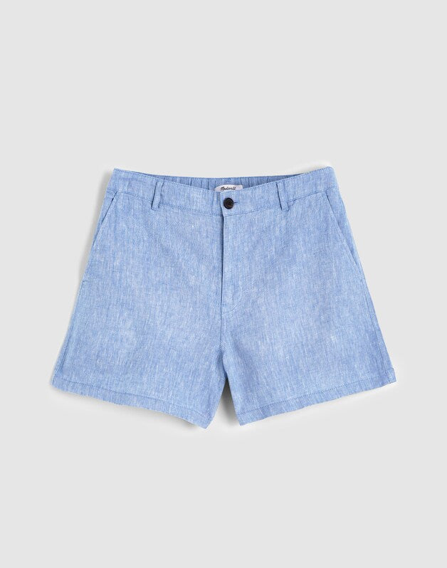 The Zoe Short in 100% Linen SUNFADED BLUE