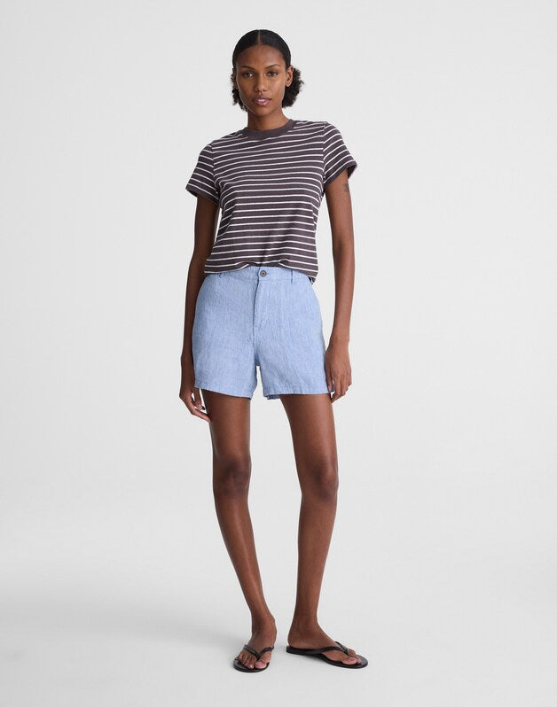 The Zoe Short in 100% Linen SUNFADED BLUE