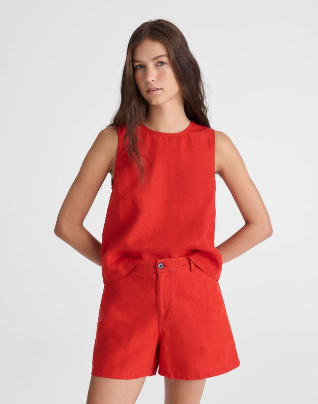 The Zoe Short in 100% Linen WILD POPPY