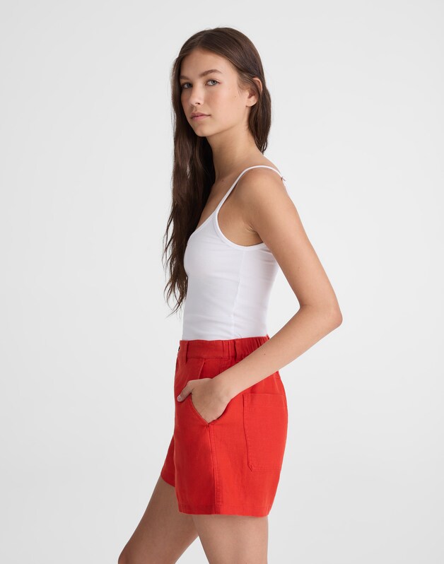 The Zoe Short in 100% Linen WILD POPPY