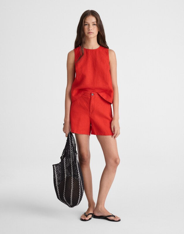 The Zoe Short in 100% Linen WILD POPPY