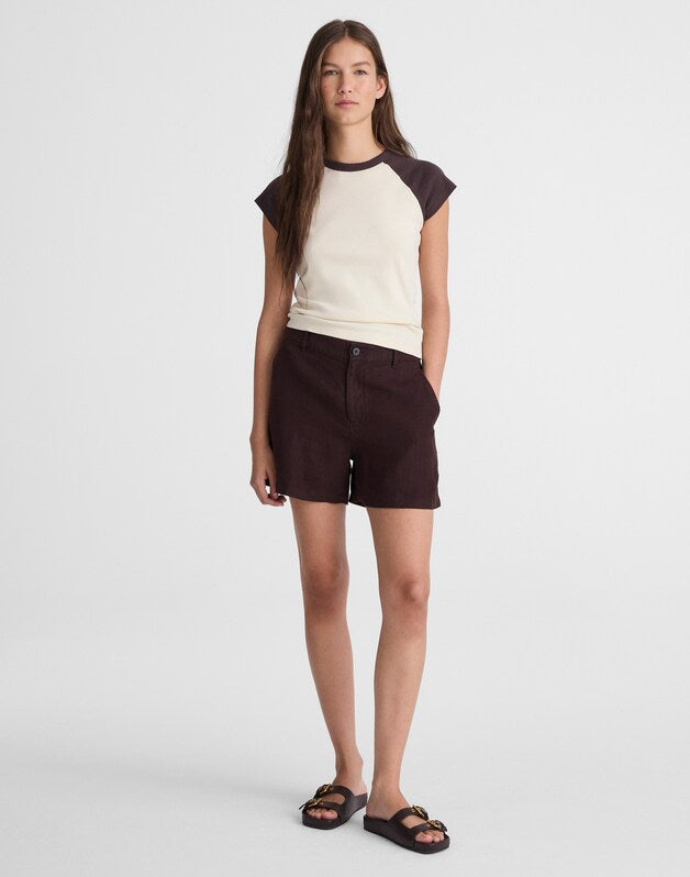 The Zoe Short in 100% Linen COCOA
