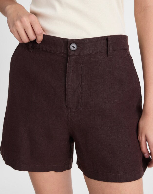 The Zoe Short in 100% Linen COCOA