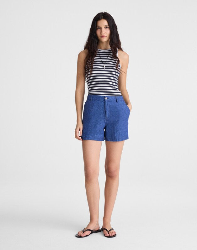 The Zoe Short in 100% Linen INDIGO CHAMBRAY