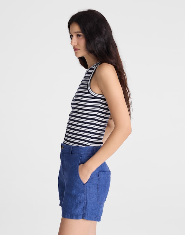 The Zoe Short in 100% Linen INDIGO CHAMBRAY