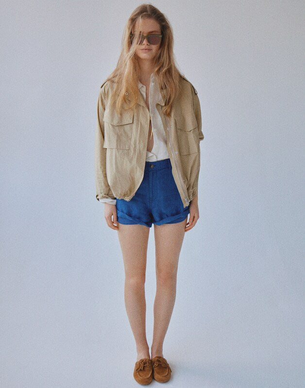 The Zoe Short in 100% Linen INDIGO CHAMBRAY