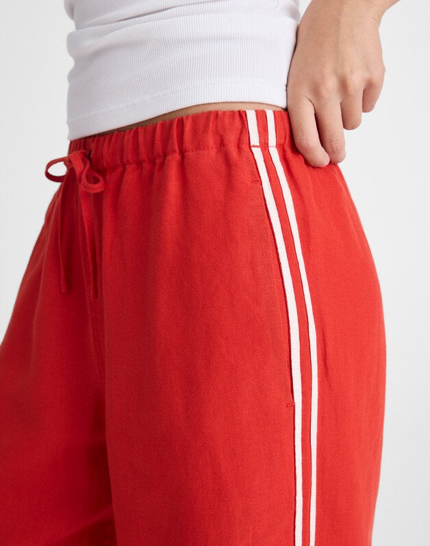 Pull-On Pants in 100% Linen WILD POPPY