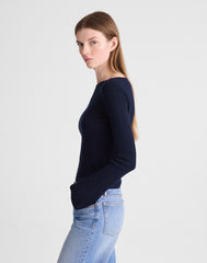 Flared-Sleeve Boatneck Sweater in Merino Wool-Silk Blend DARK NAVY