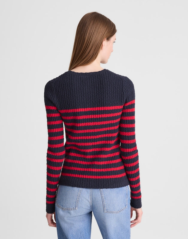 Striped Boucl&eacute;-Knit Cardigan NAVY AND RED STRIPE