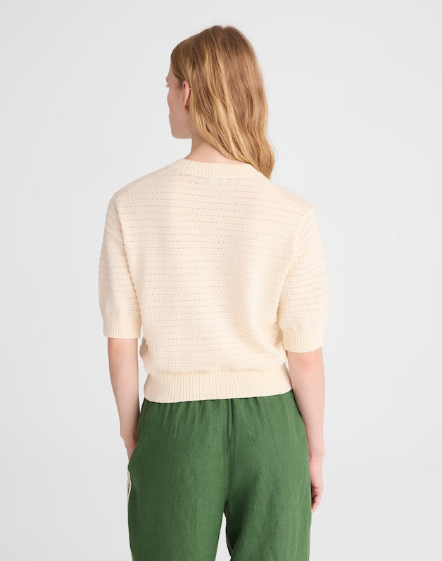 Textural-Stitch Crewneck Sweater in 100% Cotton VINTAGE IVORY