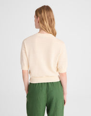 Textural-Stitch Crewneck Sweater in 100% Cotton VINTAGE IVORY
