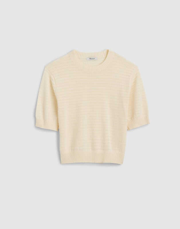 Textural-Stitch Crewneck Sweater in 100% Cotton VINTAGE IVORY