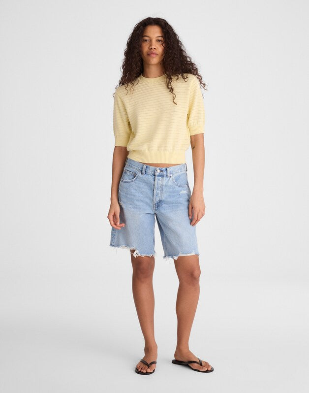 Textural-Stitch Crewneck Sweater in 100% Cotton SHEER PINEAPPLE