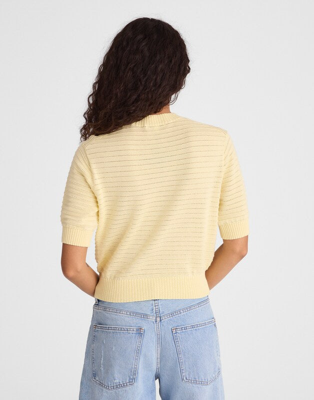 Textural-Stitch Crewneck Sweater in 100% Cotton SHEER PINEAPPLE