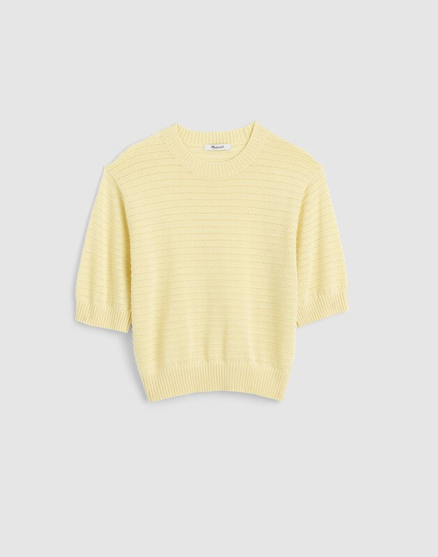Textural-Stitch Crewneck Sweater in 100% Cotton SHEER PINEAPPLE