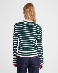 Striped Shrunken V-Neck Varsity Sweater SPRUCE AND IVORY STRIPE