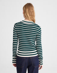 Striped Shrunken V-Neck Varsity Sweater SPRUCE AND IVORY STRIPE