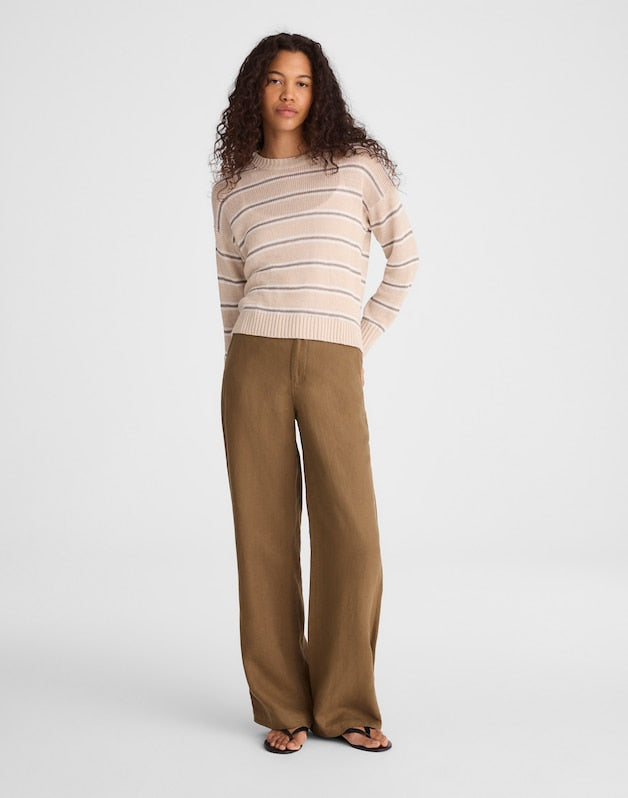Drop-Shoulder Sweater in 100% Linen HTHR OAT MULTI STRIPE