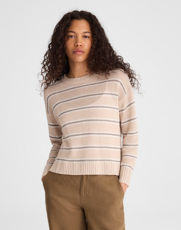Drop-Shoulder Sweater in 100% Linen HTHR OAT MULTI STRIPE