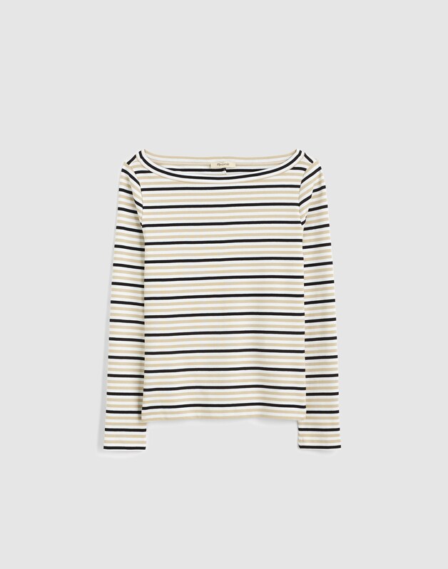 The '90s Boatneck Tee in Compact Cotton TRI COLOR KNIT STRIPE