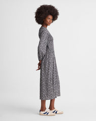 Smocked V-Neck Midi Dress CLASSIC NAVY