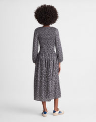 Smocked V-Neck Midi Dress CLASSIC NAVY