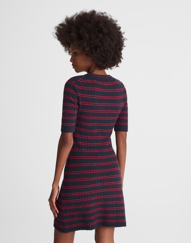 Ribbed A-Line Mini Dress NAVY AND RED MINI STRIPE