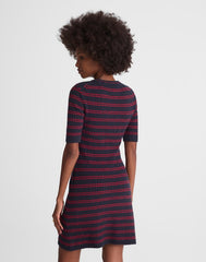 Ribbed A-Line Mini Dress NAVY AND RED MINI STRIPE