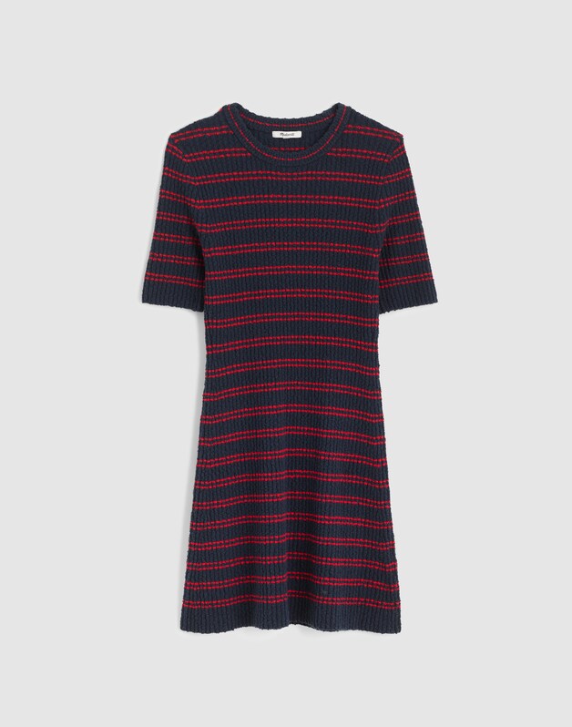 Ribbed A-Line Mini Dress NAVY AND RED MINI STRIPE