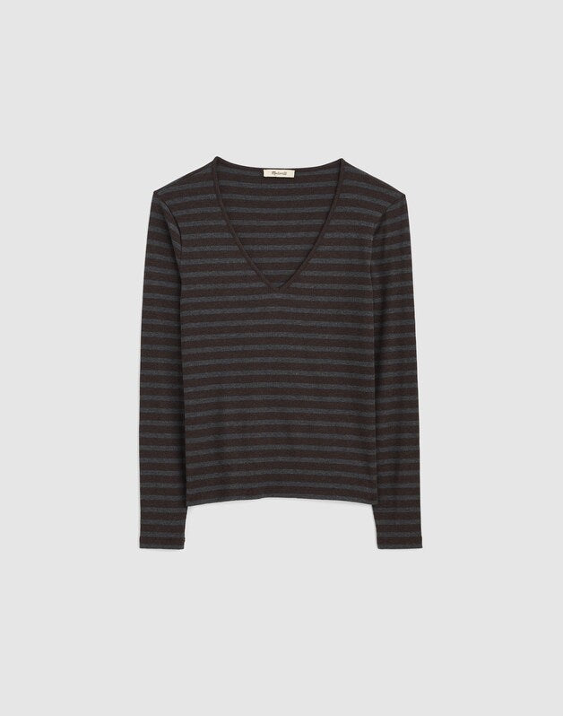 The 9-9 V-Neck Long-Sleeve Tee in LuxeRib HTHR MOLASSES