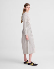 Smocked Midi Shirtdress in Poplin WHITE BLACK STRIPE