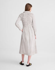 Smocked Midi Shirtdress in Poplin WHITE BLACK STRIPE