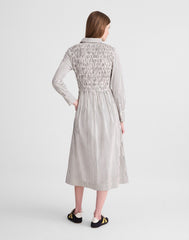 Smocked Midi Shirtdress in Poplin WHITE BLACK STRIPE