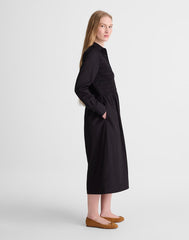 Smocked Midi Shirtdress in Poplin JET BLACK