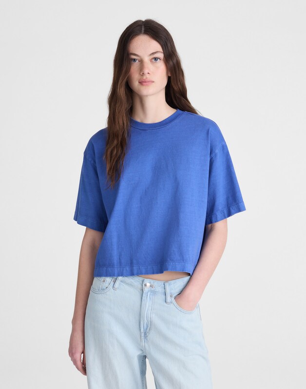 The Boxy Crop Tee in Allday Jersey RETRO BLUE