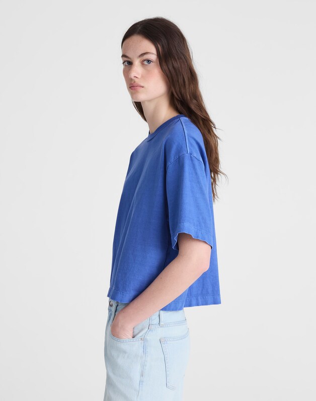 The Boxy Crop Tee in Allday Jersey RETRO BLUE