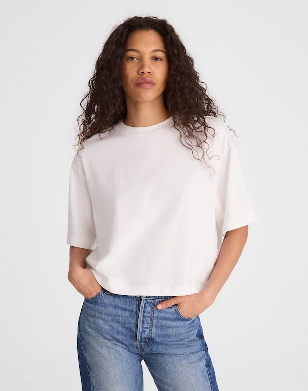 The Boxy Crop Tee in Allday Jersey WHITE