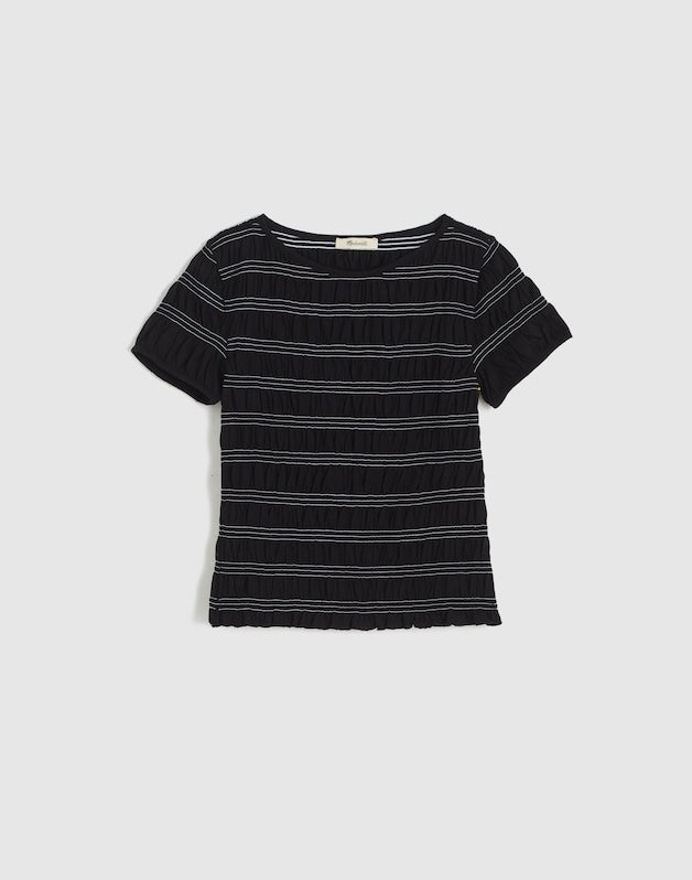 Smocked Short-Sleeve Top JET BLACK