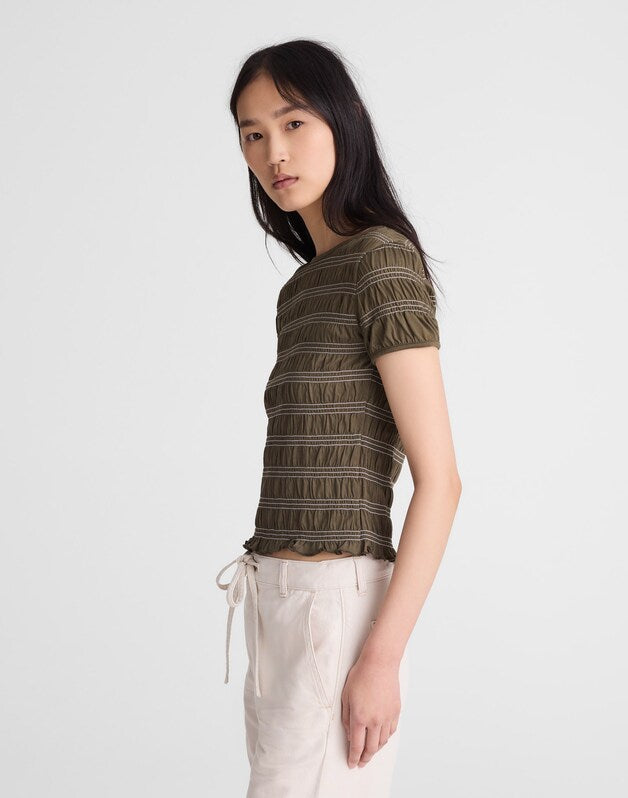 Smocked Short-Sleeve Top FADED IVY