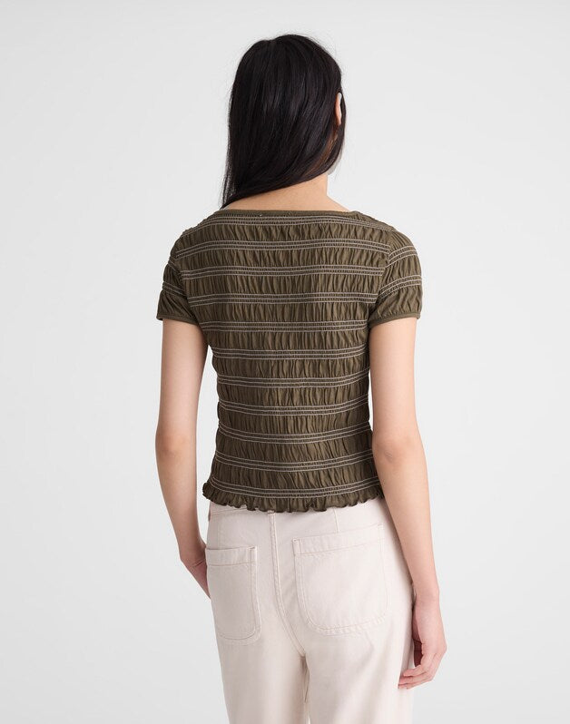 Smocked Short-Sleeve Top FADED IVY